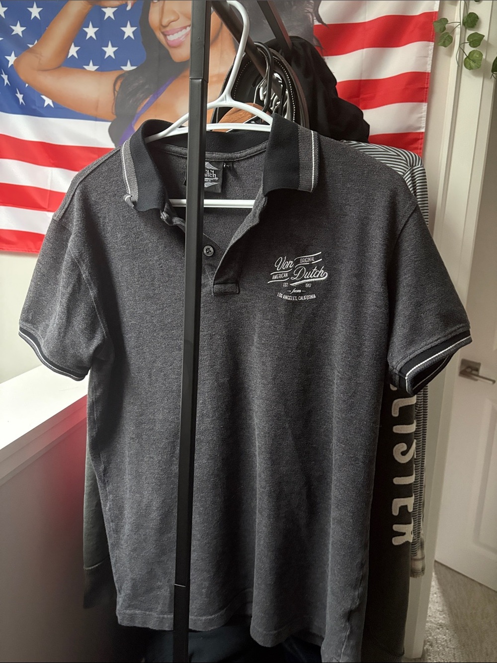 Von Dutch Y2K 2000s Grunge Baggy Tuff Gray Polo with White Trim